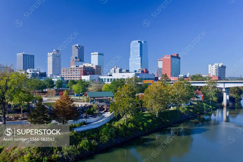 The Arkansas river and the skyline of Little Rock, Arkansas, USA