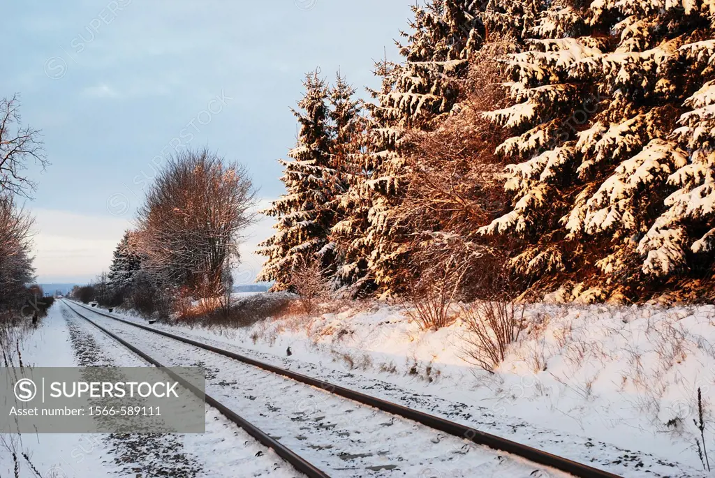 Snow-covered railway line
