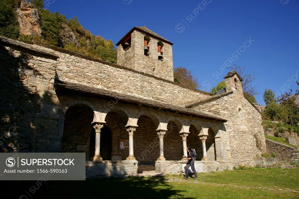 Romanesque church of Sant Jaume, Queralbs, GR11 long distance footpath Lleida, Pyrenees Mountains, Catalonia, Spain.