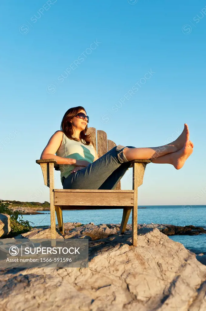 Woman enjoys the coastal view, Newport, Rhode Island