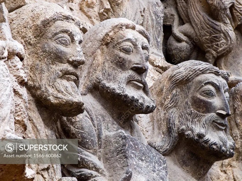 Apostle sculptures. Romanesque door of the Church of San Miguel Arcangel. Estella (Lizarra). Navarre, Spain