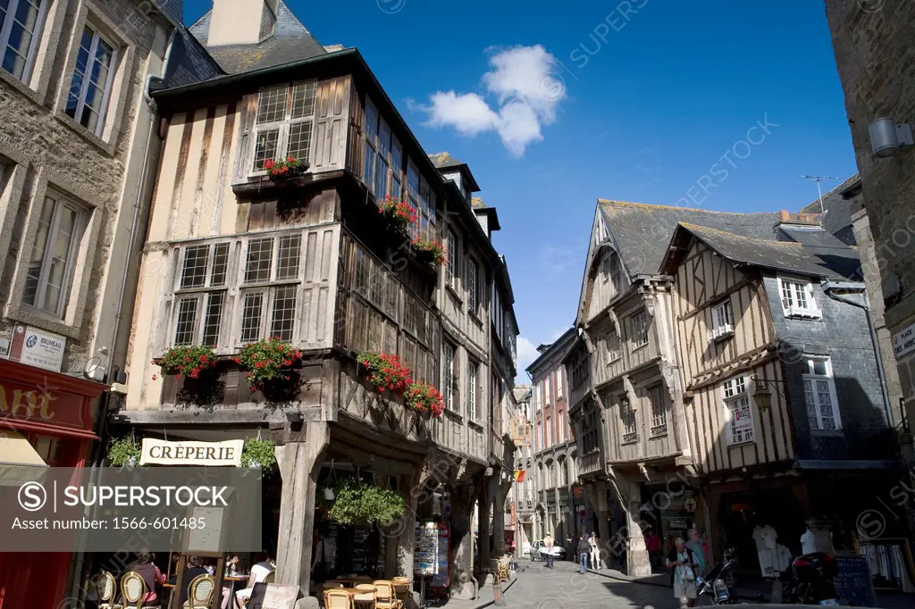 Typical houses in the old town of Dinan, in Cotes d´Armor department, Brittany  France