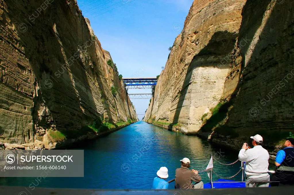 Tourist boat crossing the Corinth Canal, Greece