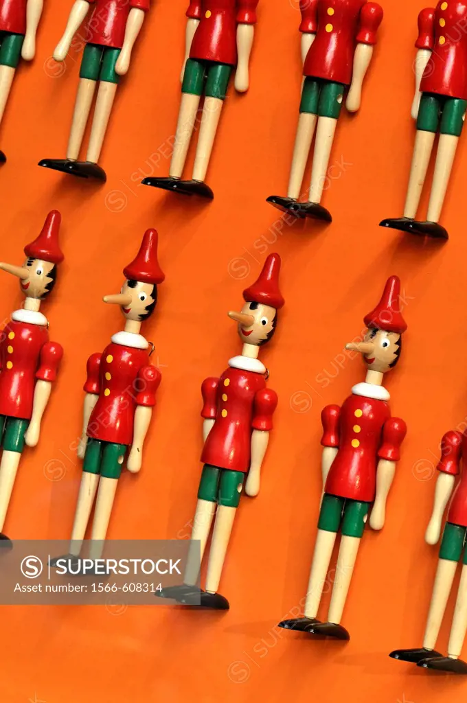 Pinocchio figures for souvenirs, Florence, Tuscany, Italy.