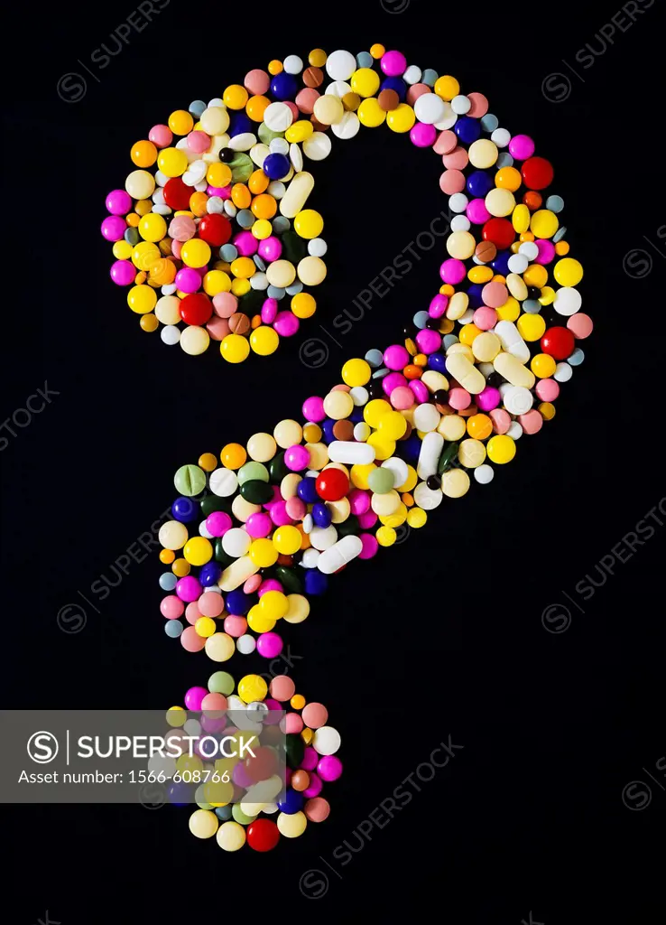 Question mark made with pharmaceutical pills and tablets