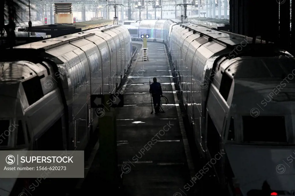 Trains in Gare de Lyon, Paris. France