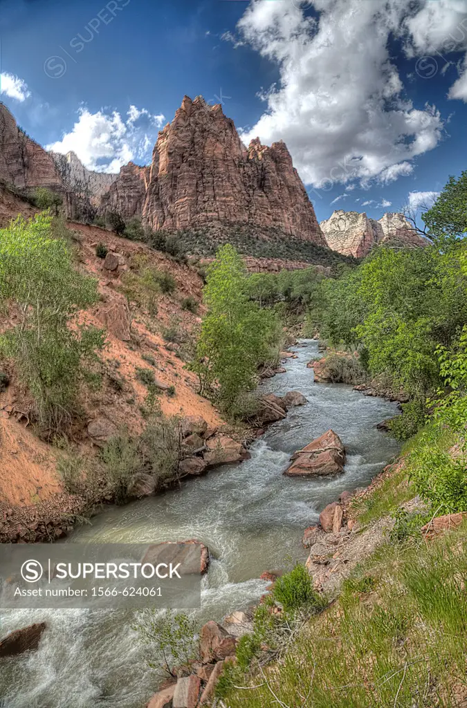 The Virgin River flows through the heart of Zion Canyon at Zion National Park, Utah