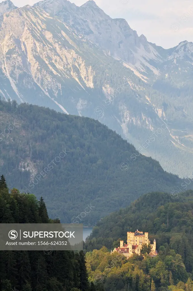 Germany, Bavaria, Schwangau, castle of Hohenschwangau was the property of King Maximilian II of Bavaria in 1832, this house was the summer residence o...
