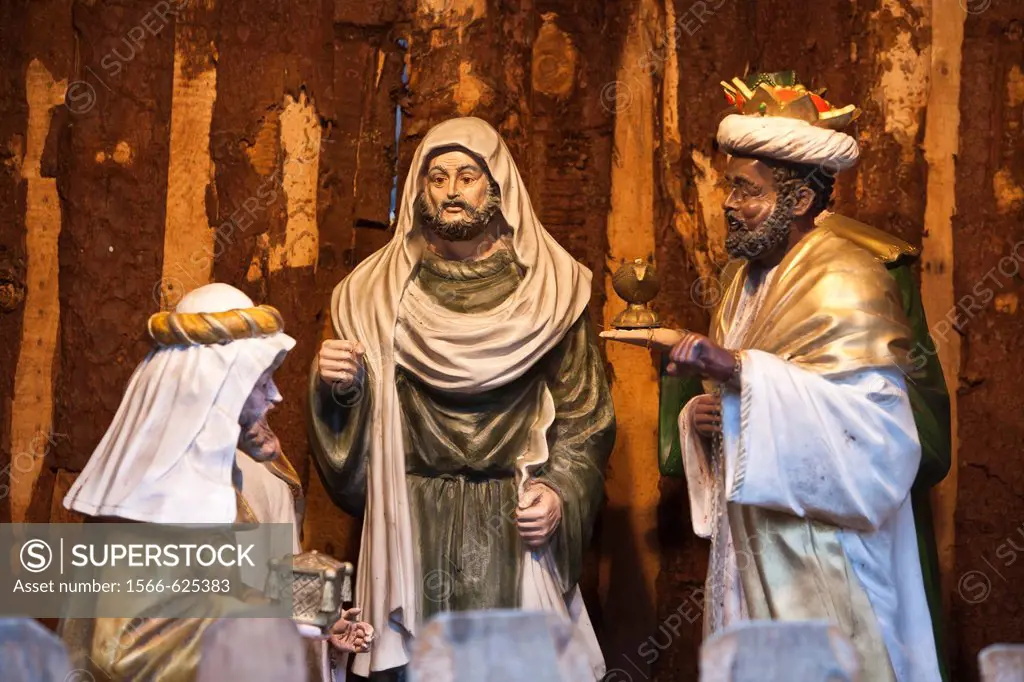 Close up of the three wise men in a manger, Bremen, Germany, Europe