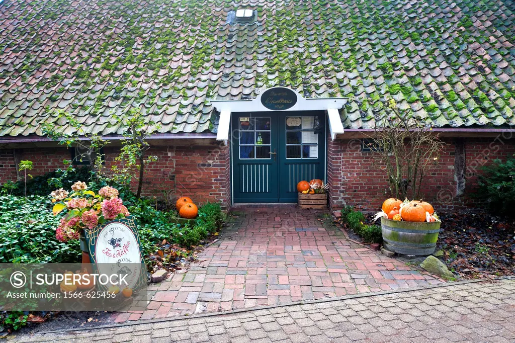 Entrance to a teahouse on the east frisian island of Spiekeroog, Lower Saxony, Germany, Europe