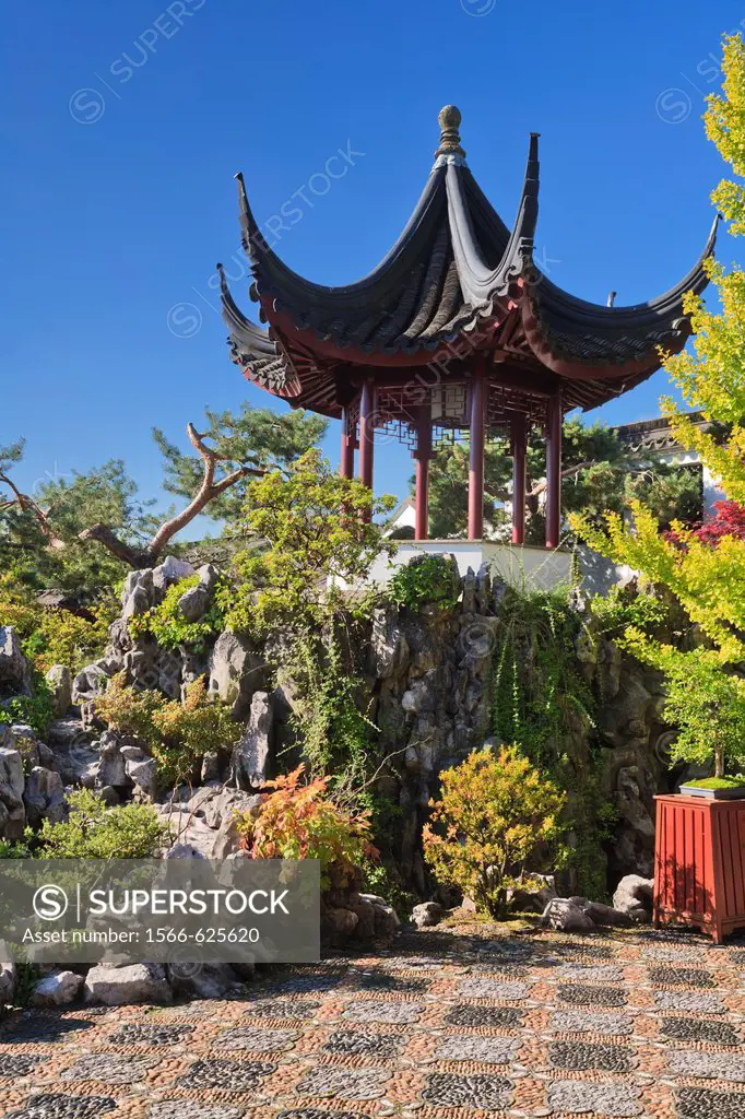 Pagoda in a classical chinese garden in Vancouver, British Columbia, Canada