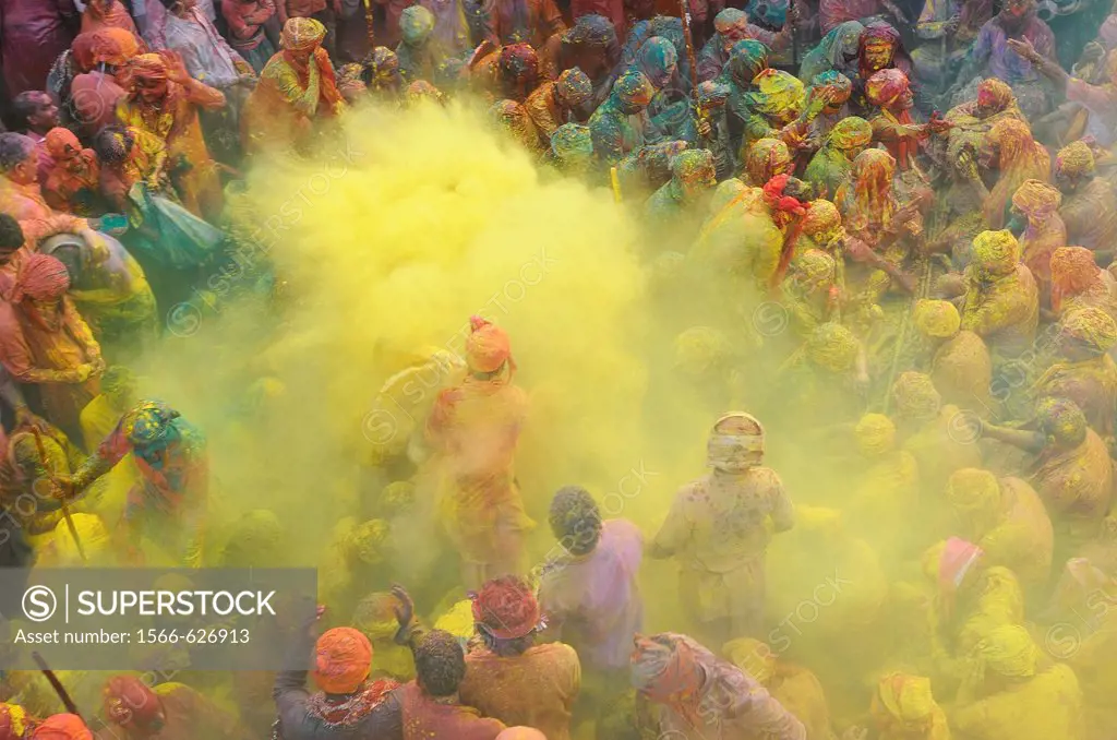India, Uttar Pradesh, Holi festival, Colour and spring festival celebrating the love between Krishna and Radha.