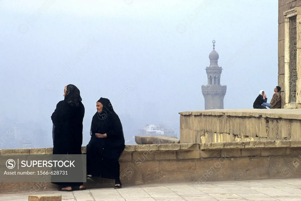 two old woman on a terrace of the Saladin Citadel, Cairo, Egypt, Africa
