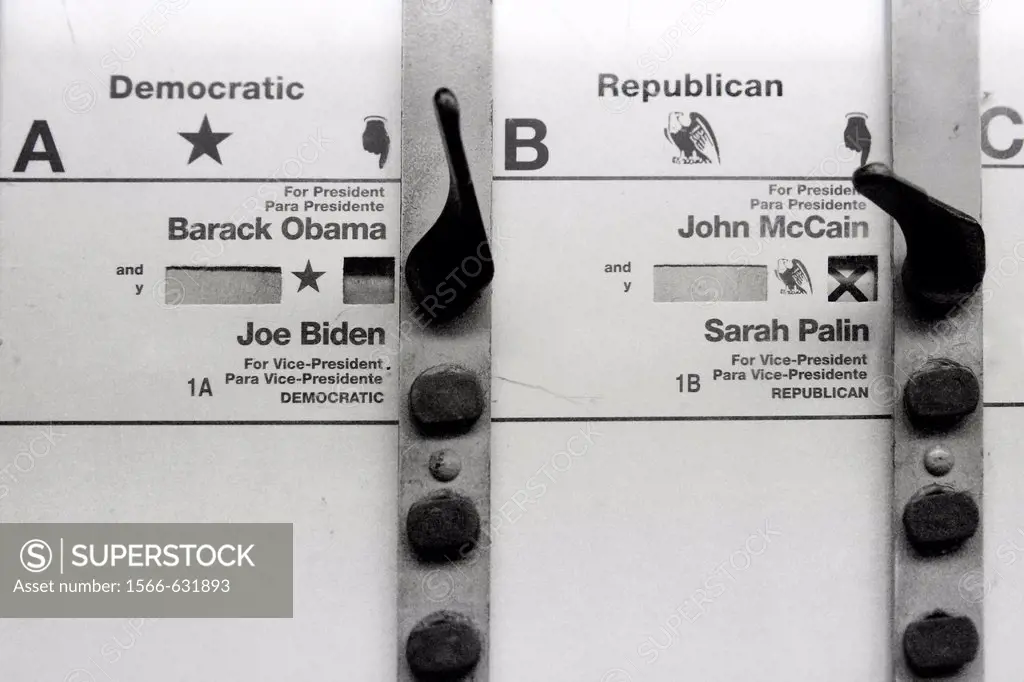 Voting Booth Close-up, United States, 2008 Presidential Election of Barack Obama versus John McCain