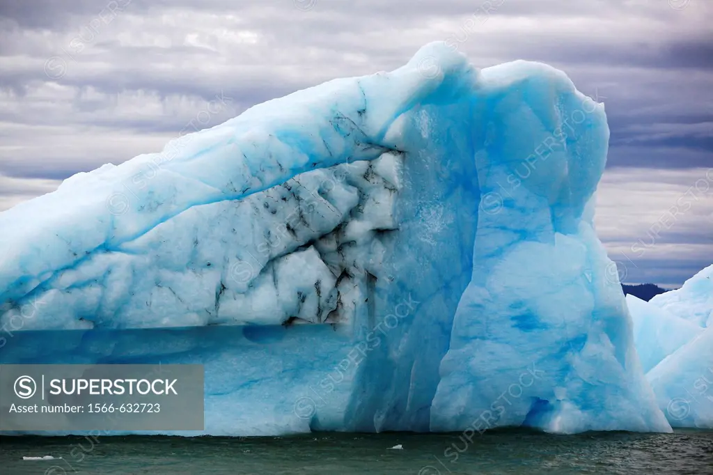 Le Conte Glacier calved iceberg resting on the terminal morraine just outside Petersburg, southeast Alaska, USA  Le Conte Glacier is the southernmost ...