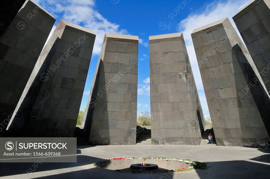 Armenian Genocide Memorial Tsitsernakaberd with eternal flame, Yerevan, Armenia, Asia