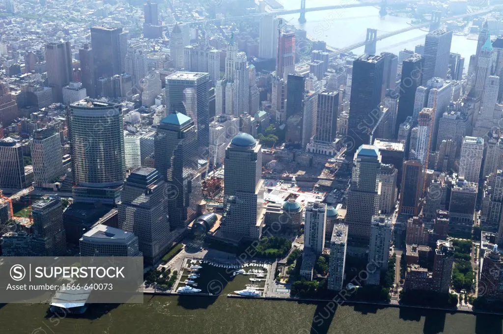 Aerial of south Manhattan, note in middle Ground zero still in construction, site of World Trade Center, New York city, USA, (picture took the 25/08/0...