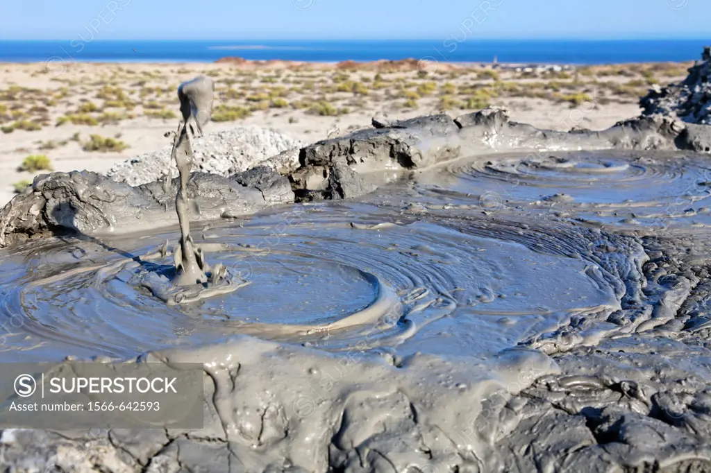 Mud erupting from a mud volcano, Qobustan, Azerbaijan
