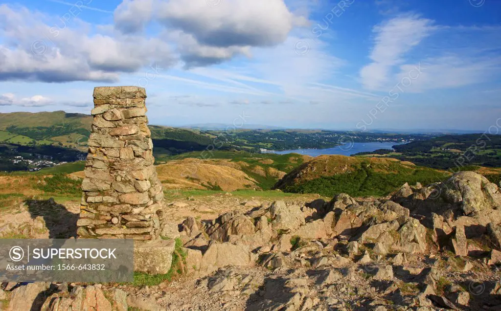 The view overlooking Windermere, from the summit of Loughrigg Fell, Lake District National Park, Cumbria, England