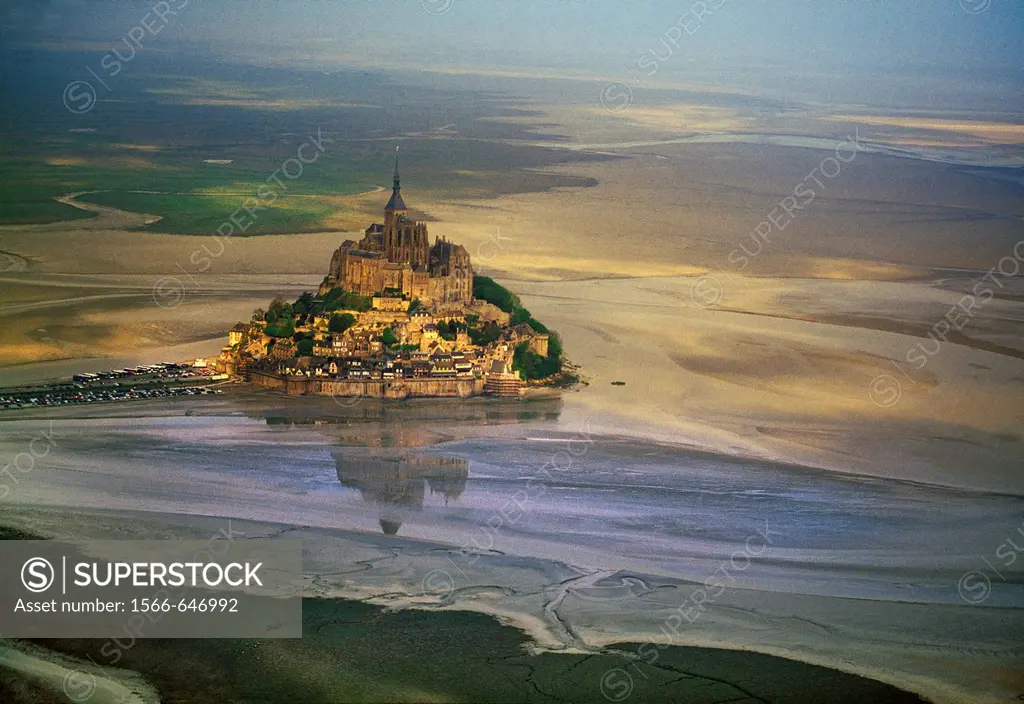 Mont Saint Michel, view with convent, built: 1017-1520, exterior view, Europe, Normandy, Benedictine abbey, monastery, World Heritage Site, consecrate...