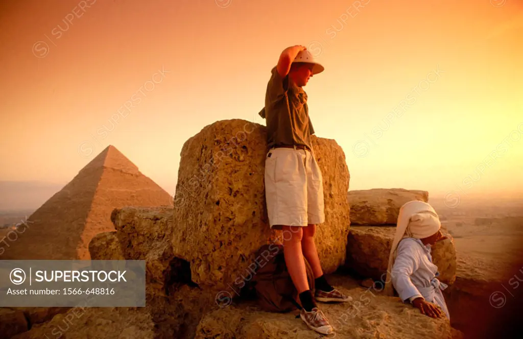 Climbing on a pyramid, Gizeh. Egypt