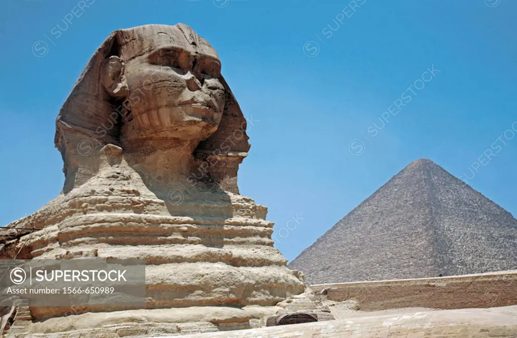 Sphinx and Pyramide of Keops, at Gizeh. Egypt.