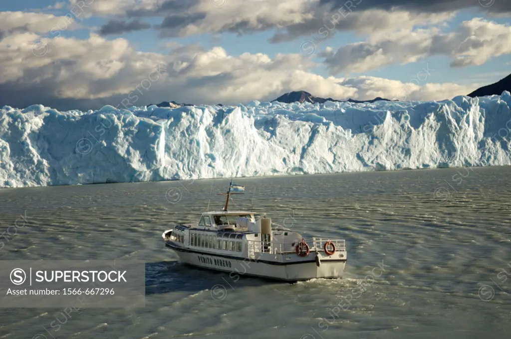 Boat. Perito Moreno glacier. Los Glaciares National Park. Santa Cruz province. Patagonia. Argentina.