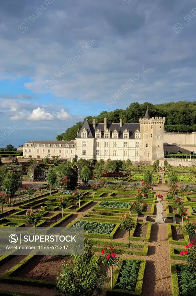 Villandry castle and gardens. Chteau de Villandry. Indre-et-Loire.Touraine. Loire Valley. France