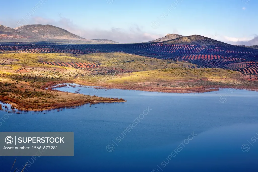 The Finisterre reservoir and Montes de Toledo Castilla la Mancha Spain