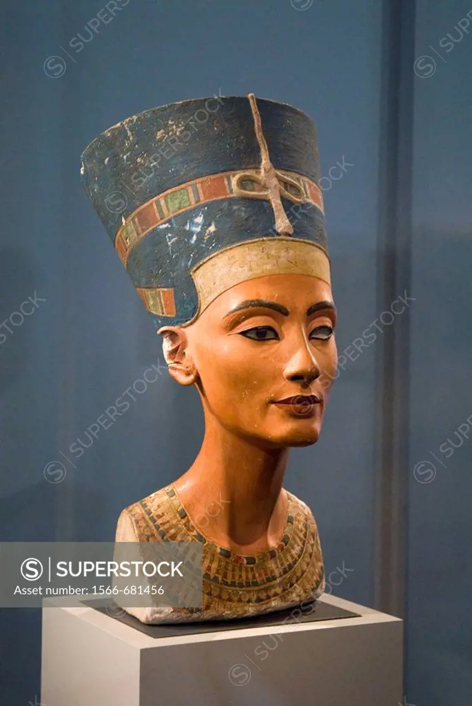 Bust of Queen Nefertiti, painted limestone c. 1350 BC in the Egyptian Museum. Berlin, Germany