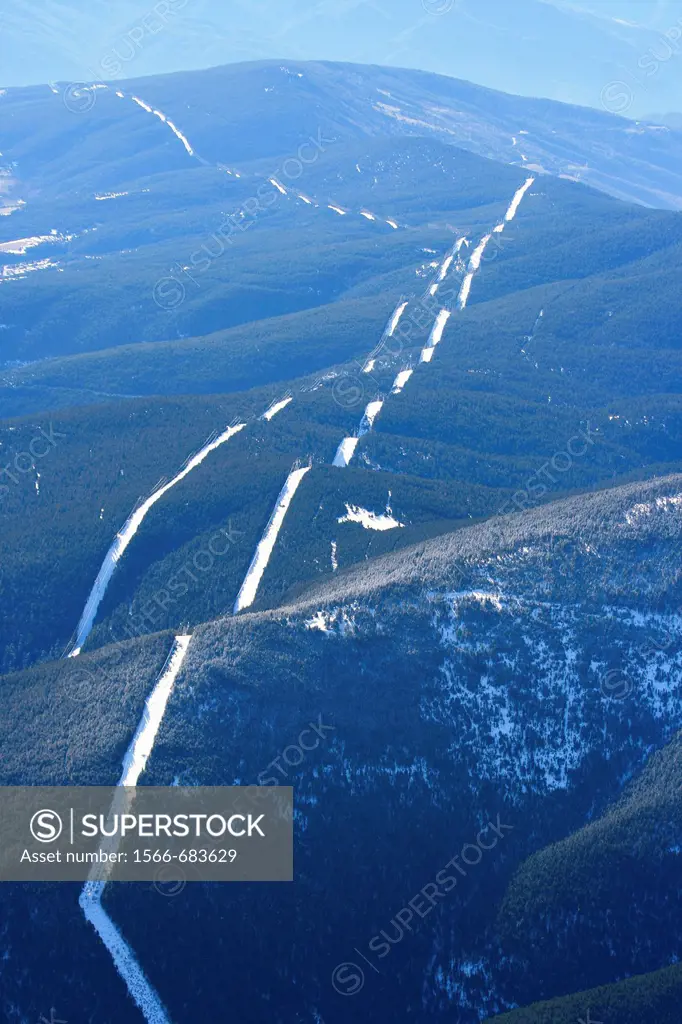 Electrical towers, aerial view  Pyrenees  Lerida province  Catalonia  Spain