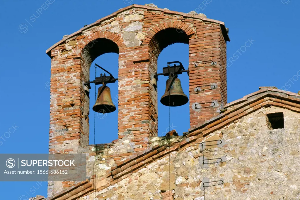 Two bells in brick tower, Gaiole in Chianti, Tuscany, Italy