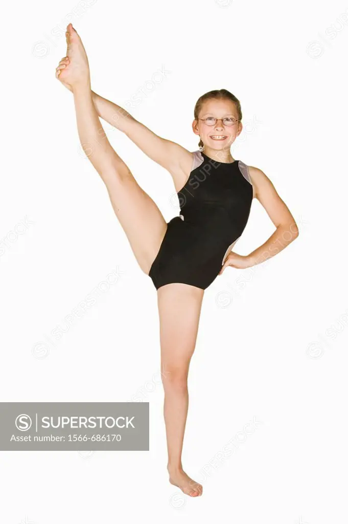 10 year old caucasian girl in gymnastics poses