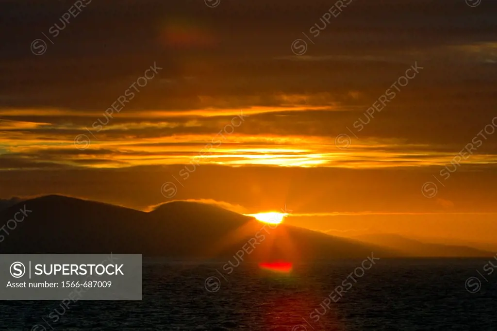 Sunrise on Carcass Island in the Falkland Islands, South Atlantic Ocean