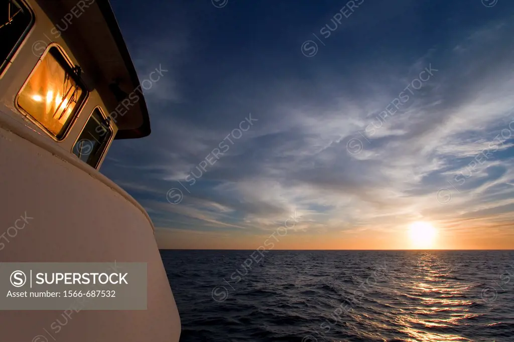 Sunrise on the Lindblad expedition ship National Geographic Sea Bird near Danzante Island in the Gulf of California Sea of Cortez Baja California Sur,...