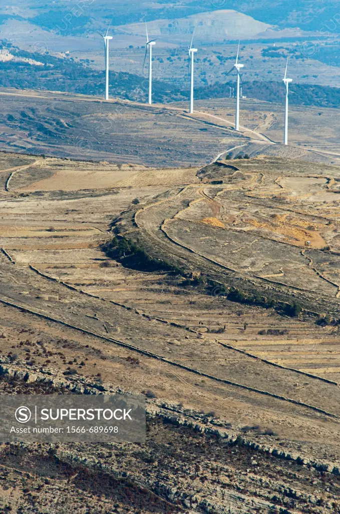 Windmills in Cantavieja, Teruel  Province, Aragon, Spain.