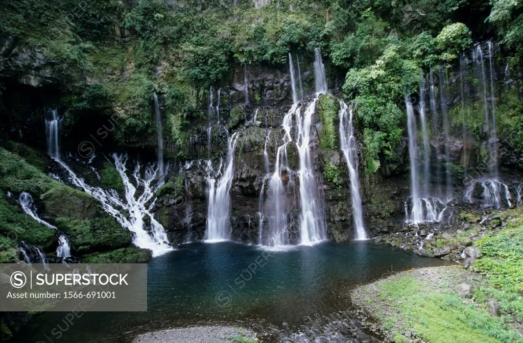 Grande Ravine waterfalls at Grand Galet in Langevin valley, La Reunion island (France), Indian Ocean