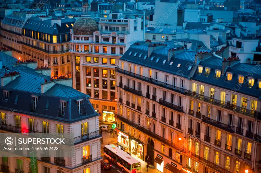Paris, France, Overview, Office Buildings, Outside, Dusk , Boulevard Haussmann