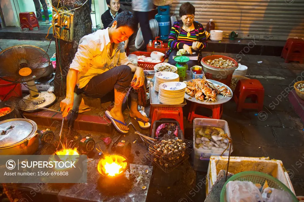 Street food. Typical gastronomy.  Old City Hanoi Vietnam.