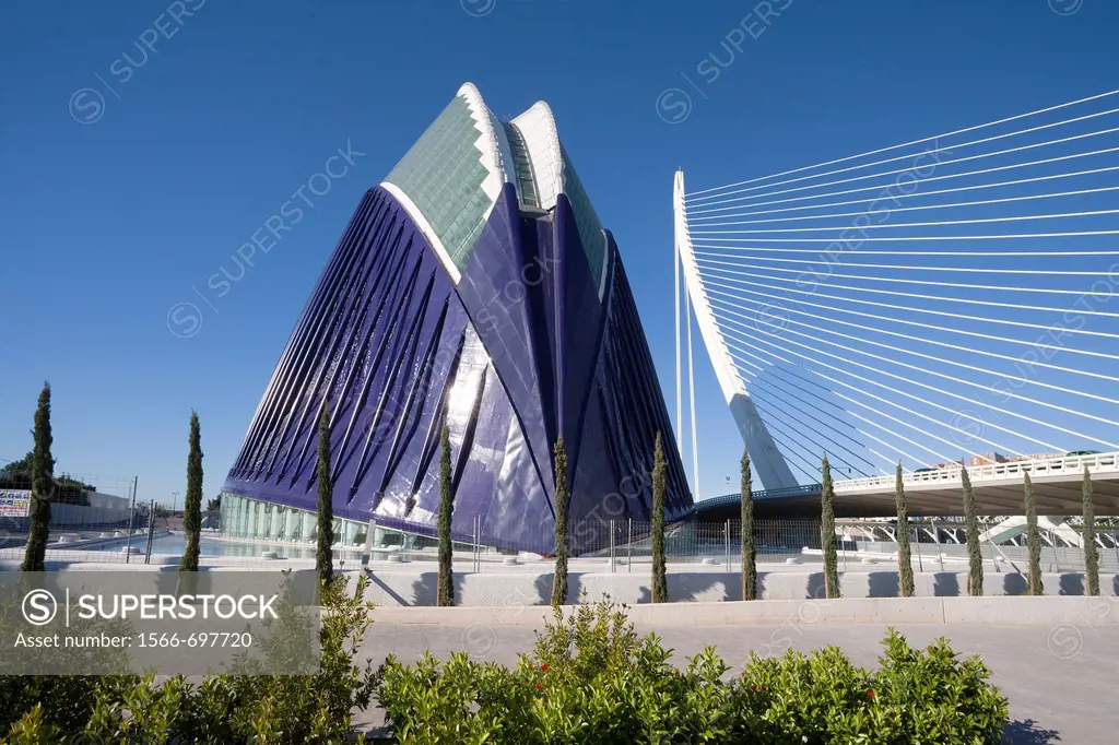 Spain, Valencia Comunity, Valencia City, The City of Arts and Science built by Calatrava, The Agora and Assut del Or Bridge.
