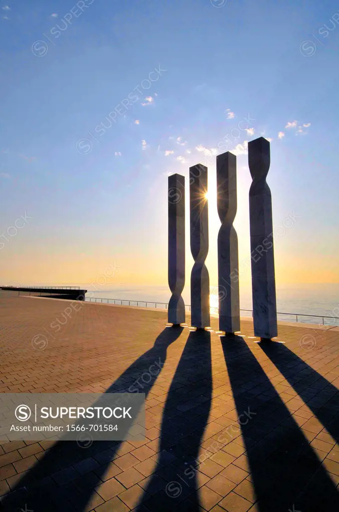 Columns in the area of the W Barcelona hotel (also known as Vela Hotel), Port area, 2009. Catalonia. Spain.