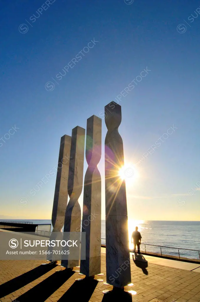 Columns in the area of the W Barcelona hotel (also known as Vela Hotel), Port area, Barcelona, Catalonia, Spain