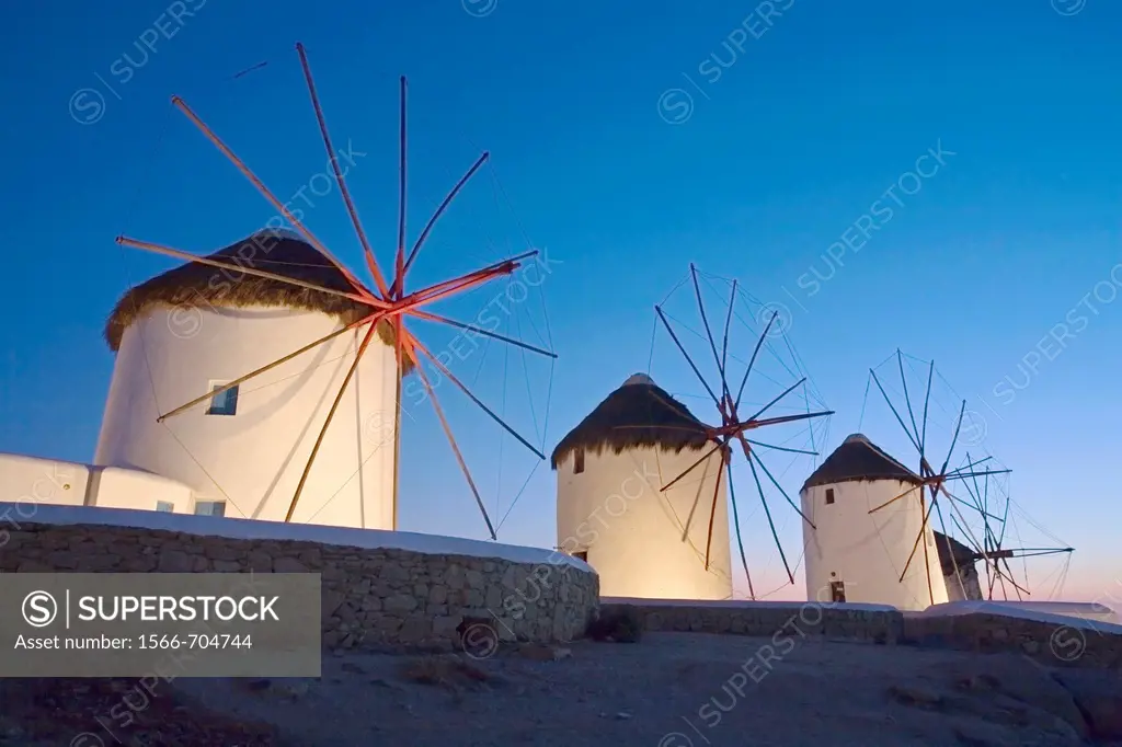 Old windmills  Mykonos  Cyclades Islands  Greece