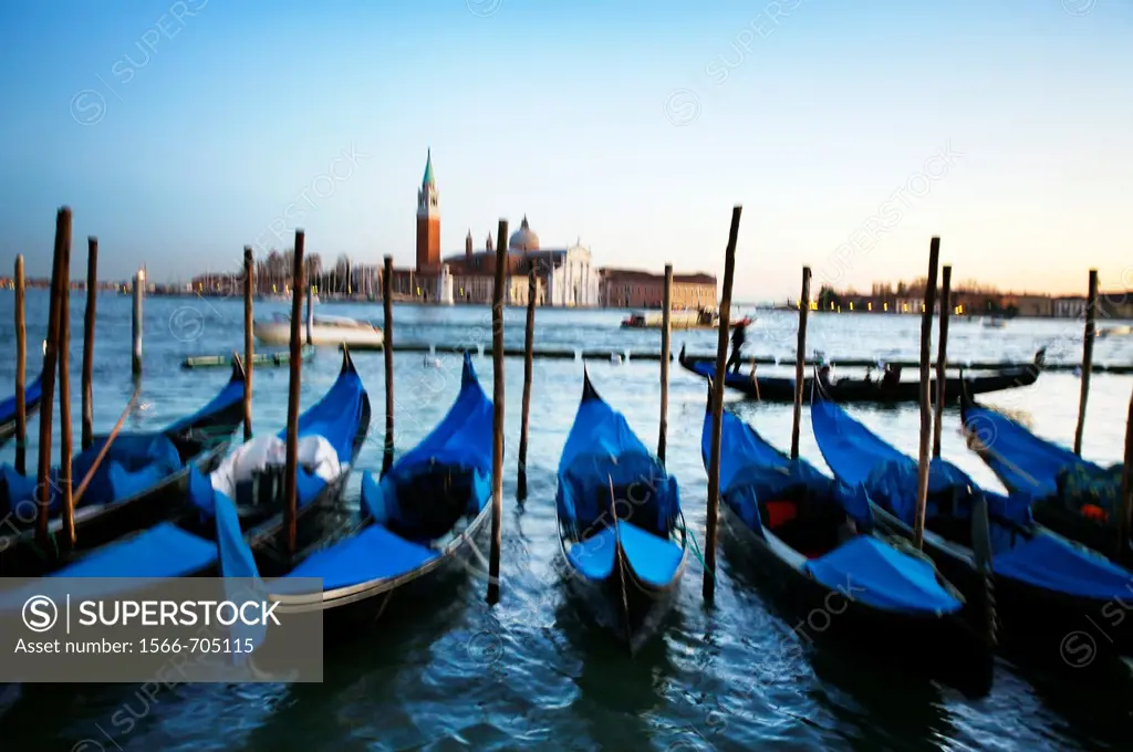 Gondolas and San Giorgio Maggiore church in background  Venice  Veneto, Italy