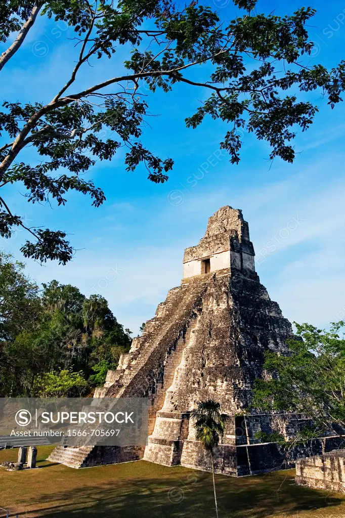 Great Plaza and Temple of the Giant Jaguar Temple I  Mayan ruins of Tikal  Guatemala