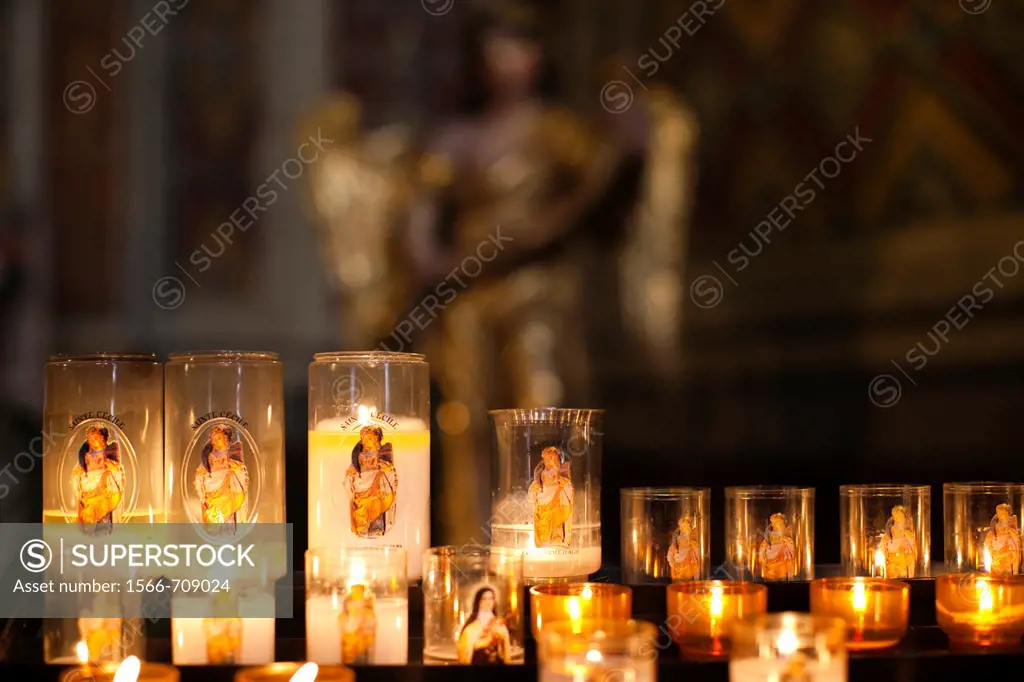 France, Midi-Pyrenees Region, Tarn Department, Albi, Cathedrale Ste-Cecile cathedral, votive candles