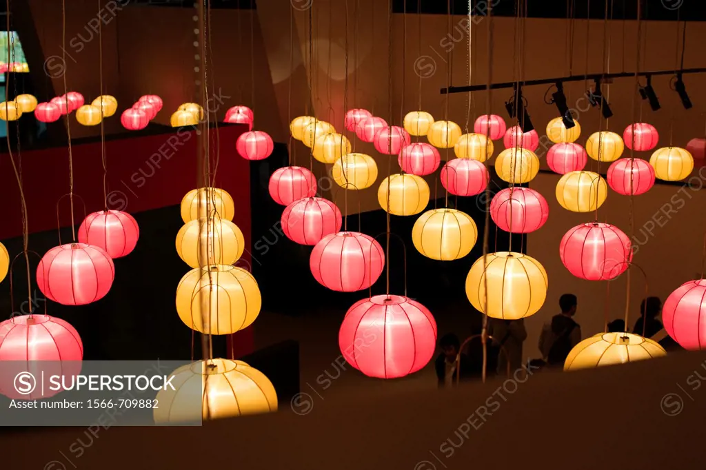 France, Paris, Musee du Quai Branly museum, colored Chinese lanterns
