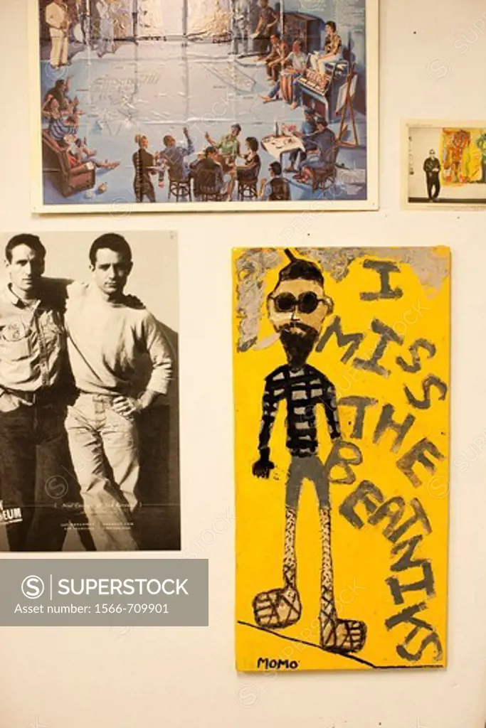 USA, California, San Francisco, North Beach, The Beat Museum, honoring mid-20th century American poets and writers of the Beat movement, Neal Cassidy and Jack Kerouac with beatnik art