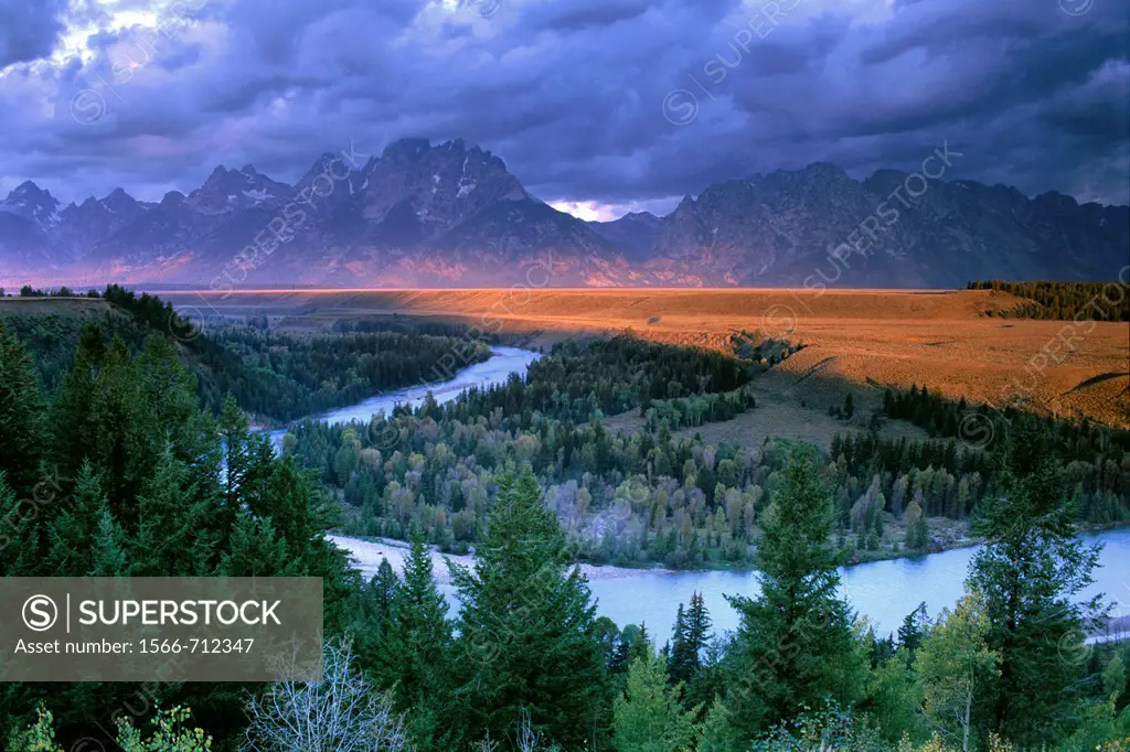 Stormy sunrise over the Grand Tetons from the Snake River Overlook, Grand Teton National Park, WYOMING