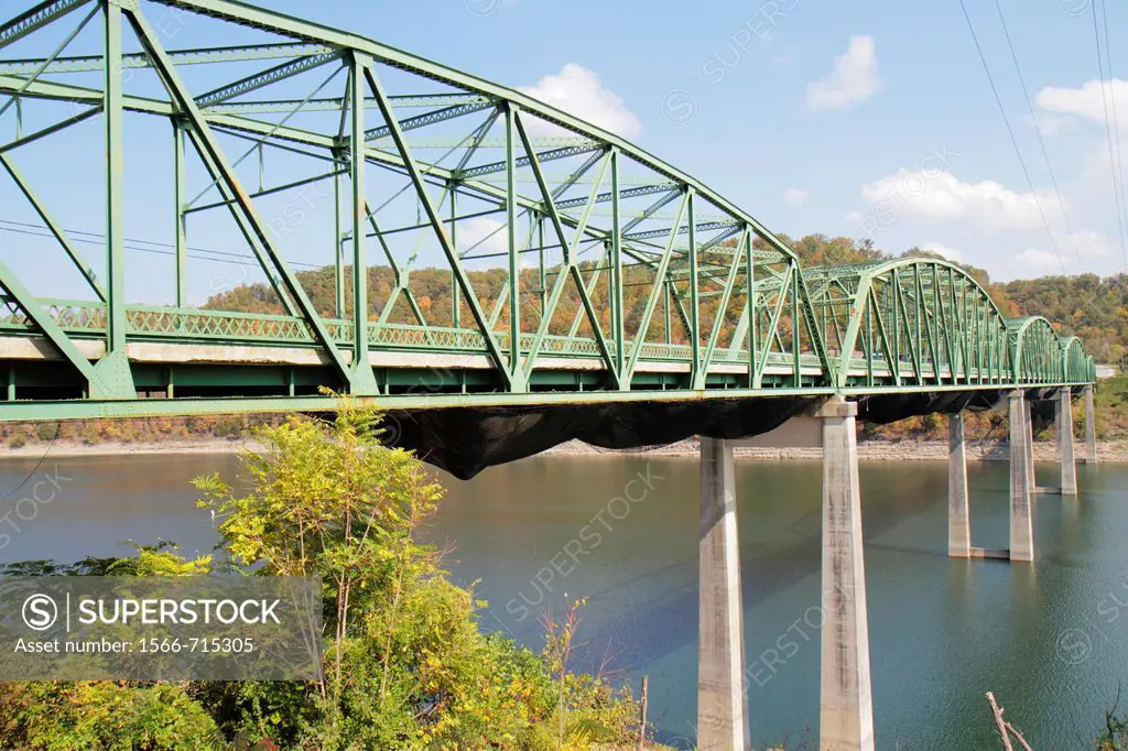 Tennessee, Sparta, Center Hill Lake, Caney Fork River, Sligo Bridge, high, steel, through truss bridge, structure, metal, concrete, engineering, span,...
